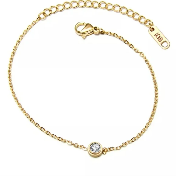 NEW 18k Yellow Gold | 925 Sterling Bezel Set Diamond Solitaire Bracelet - Picture 3 of 16